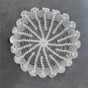 Crochet Doily, Vintage Handmade In Hungary Crochet Doily Warm White 9”